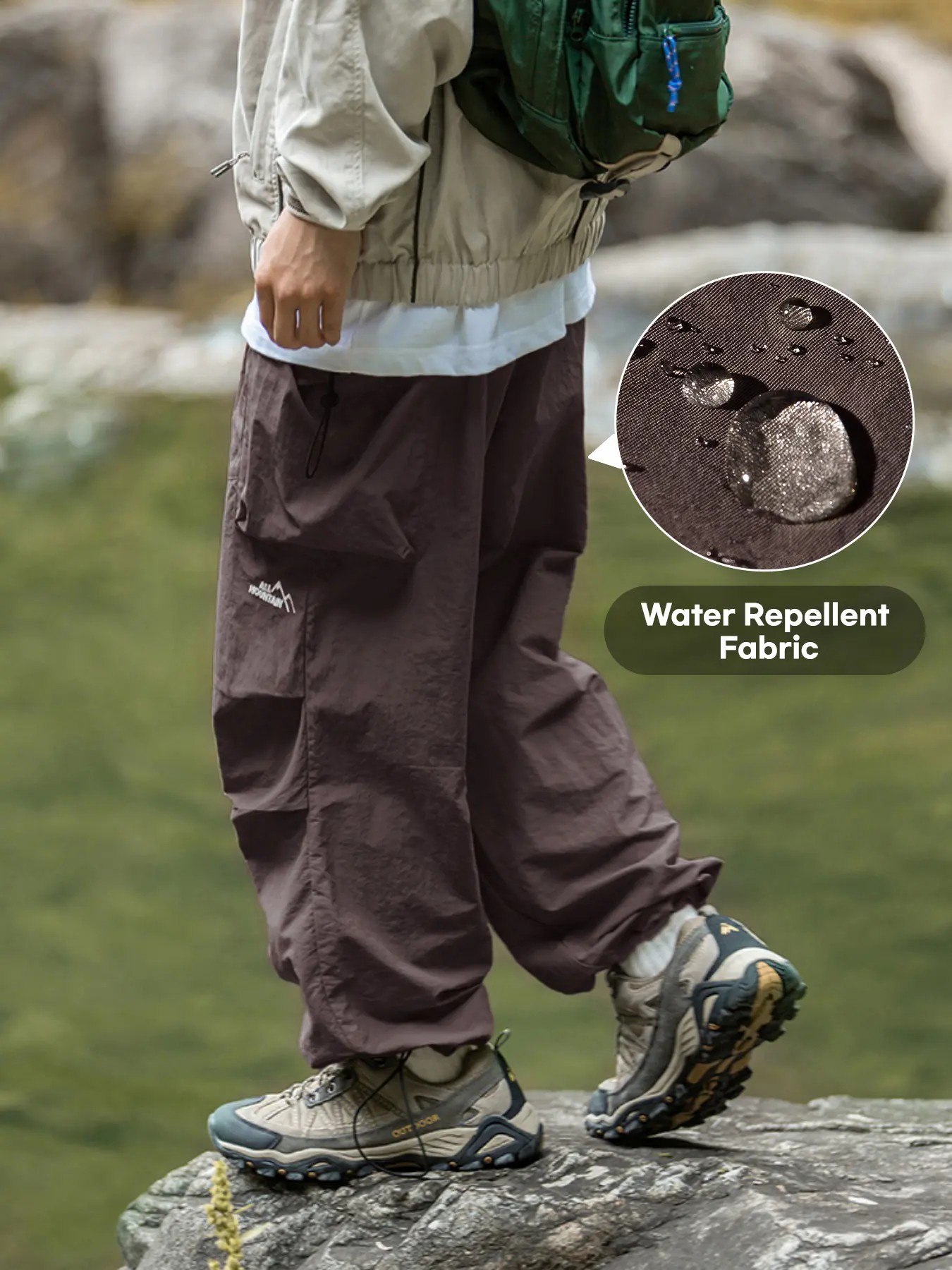 Unisex Baggy Cargo Parachute Pants – Lightweight Water-Resistant Outdoor Hiking Trousers, Loose-Fit Gorpcore Streetwear