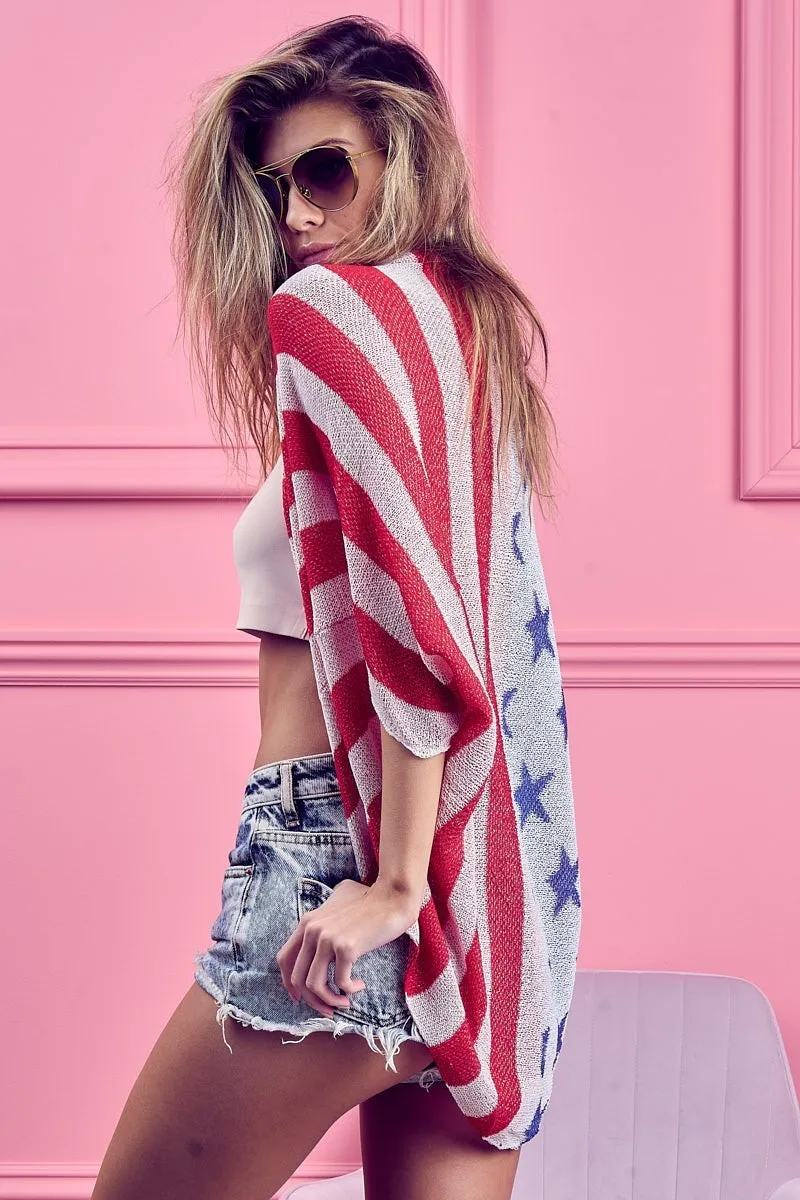 American Flag Theme Cocoon Knit Cardigan