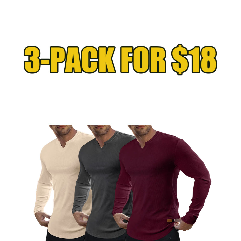 Men’s Slim Fit Ribbed V-Neck Muscle Tee (Long Sleeve)