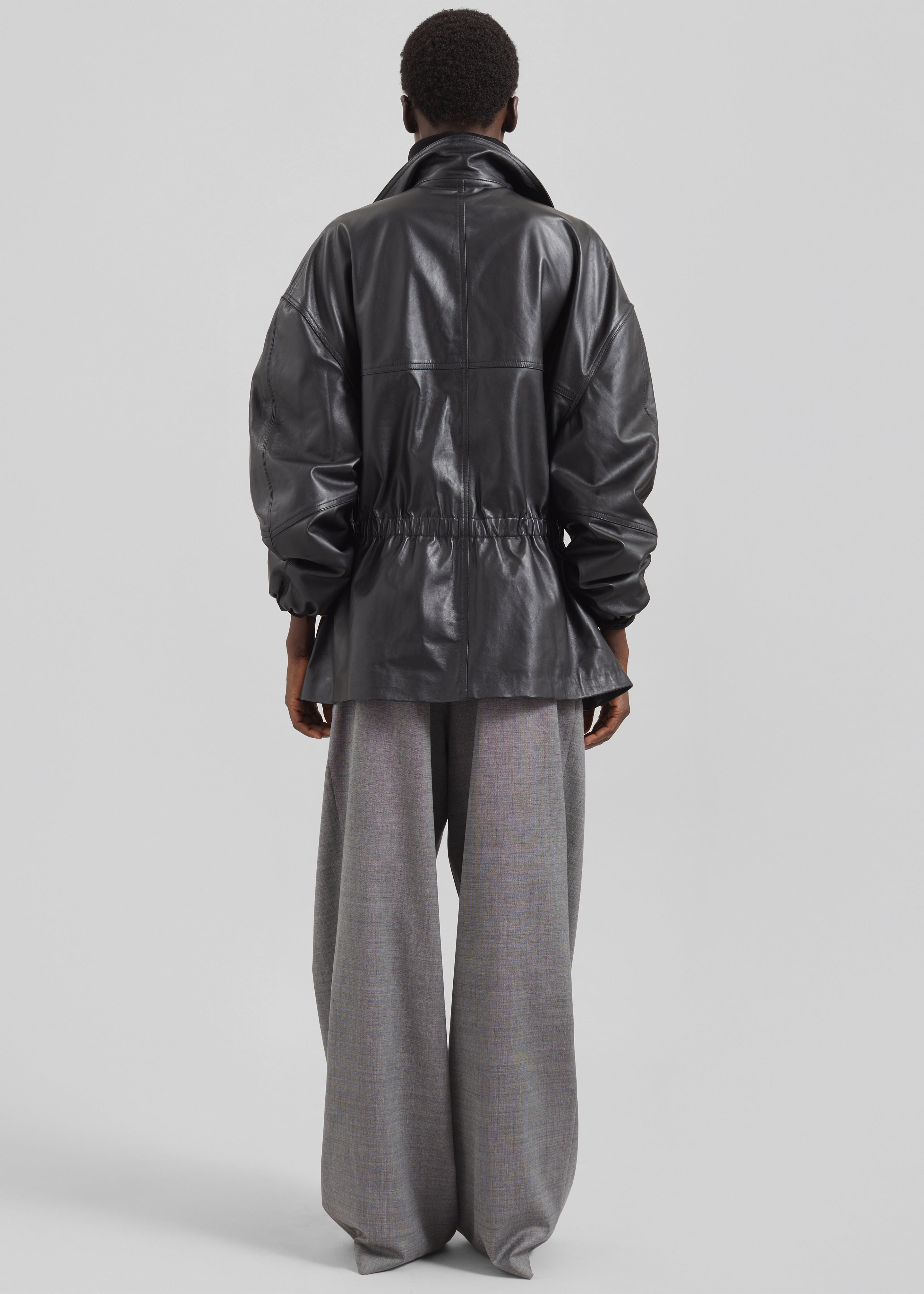 Carnaby Funnel Neck Leather Jacket - Black