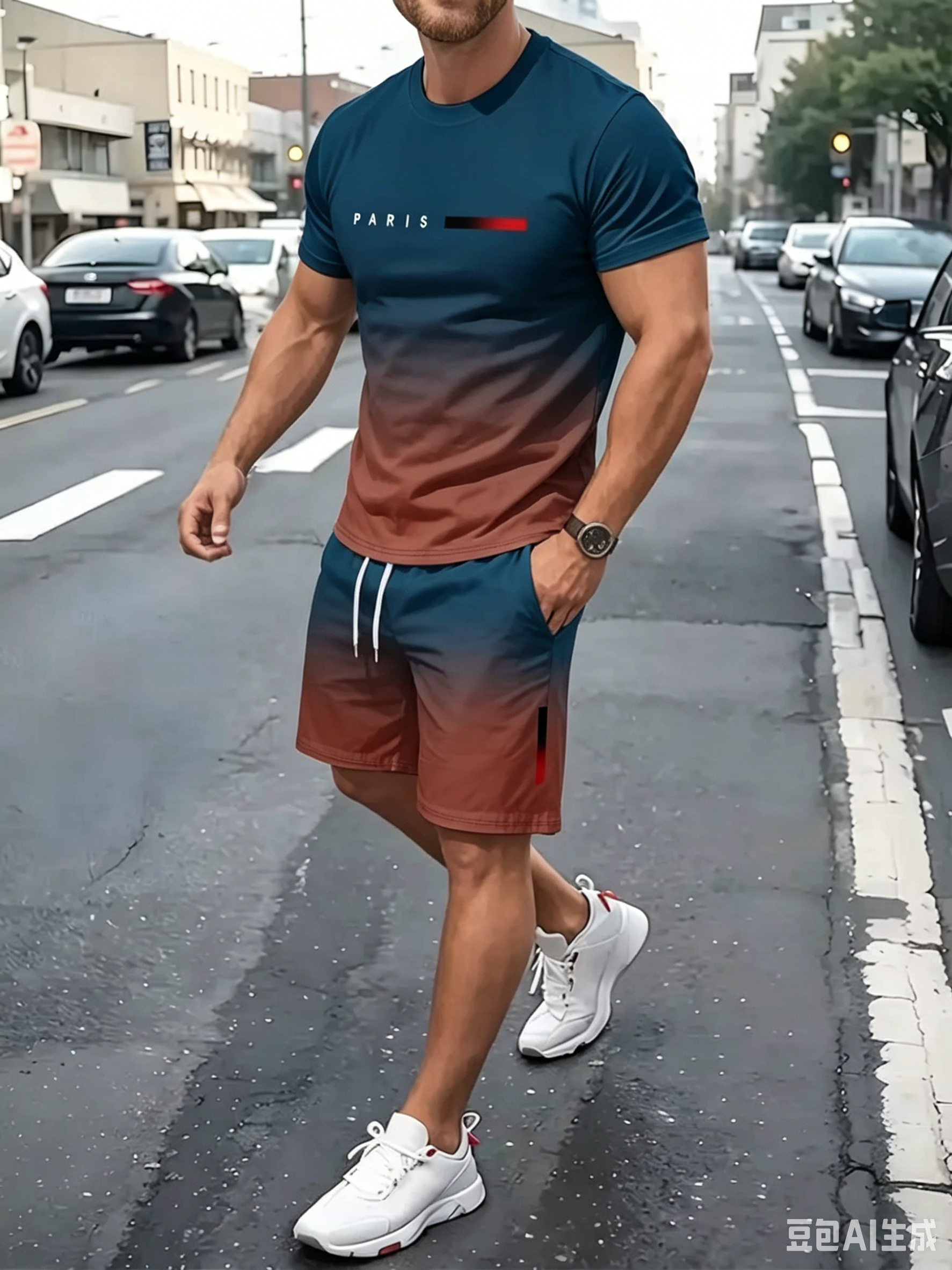 Men's Gradient Fitness Short Sleeve Set