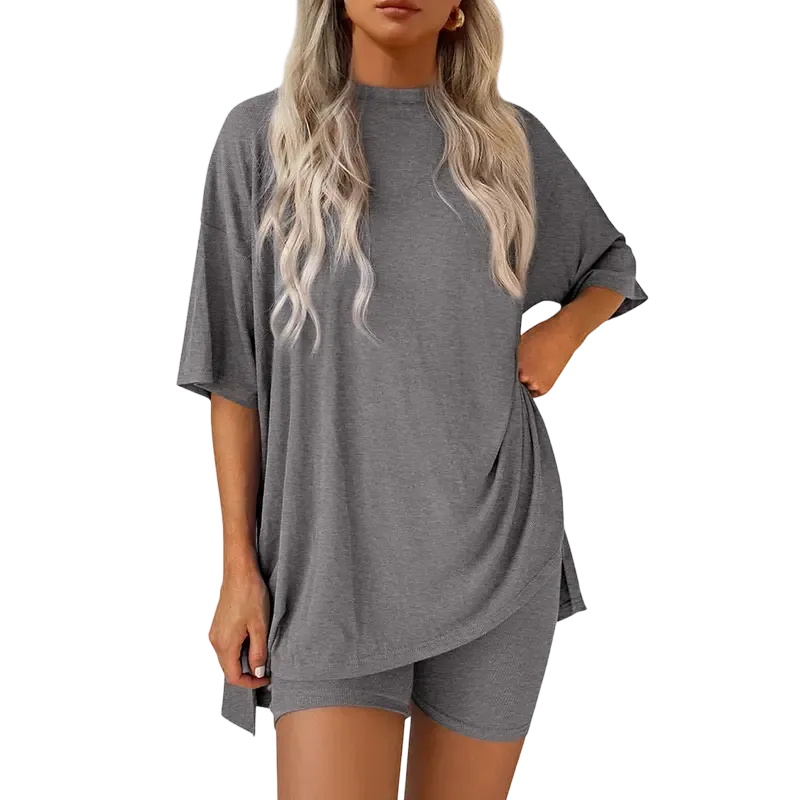 Women's Summer Two-Piece Set Casual Oversized Split Hem Shirts