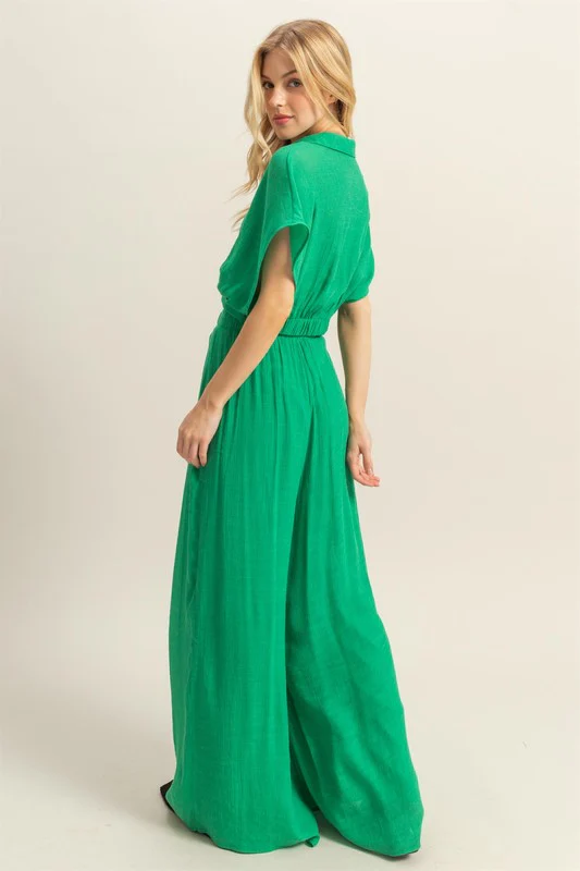 Kimono Sleeve Crop Top and Wide Leg Pants Set