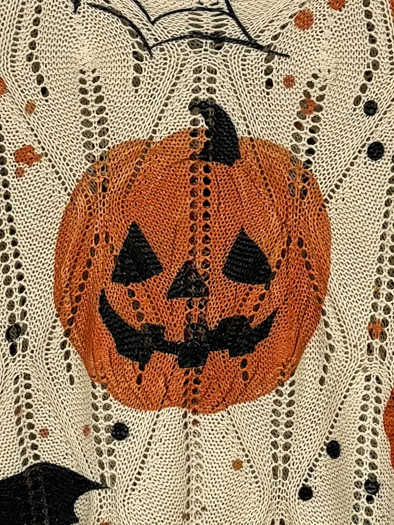 Women's Halloween Pumpkin Print Long Sleeve Knit Top
