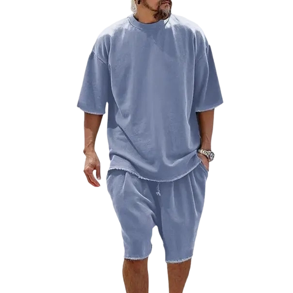 🔥🔥Men’s Cotton Relaxed Fit Sweat Set – Casual T-Shirt & Shorts Lounge Outfit