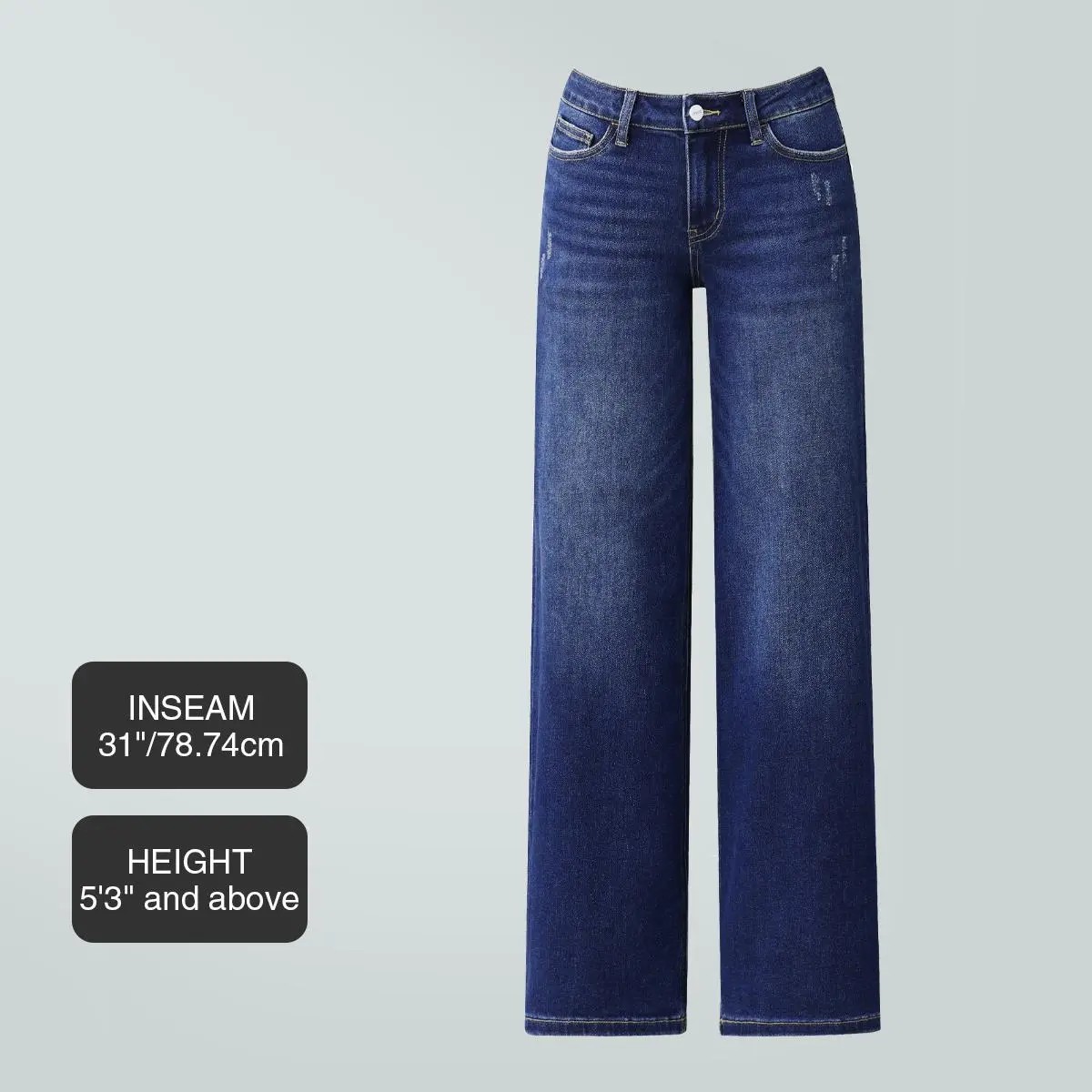 🔥🔥Women’s Mid-Low Rise Baggy Distressed Jeans – Stretchy Wide Leg Denim Pants