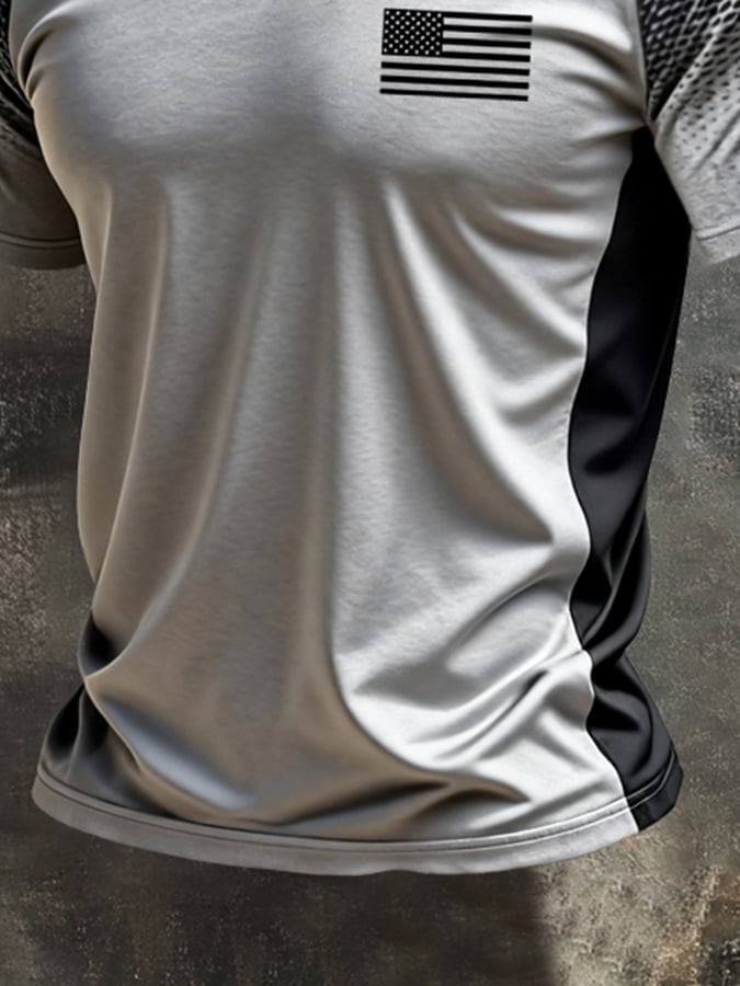 Men's Retro Color-Block Casual Crew-Neck Short-Sleeve T-Shirt
