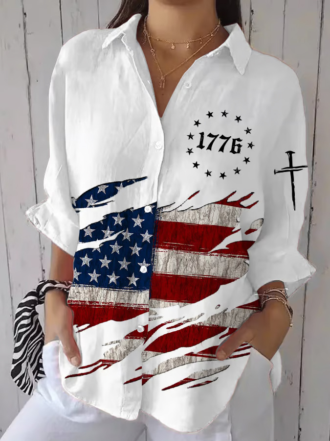 Women'S Independence Day Printed Casual Shirt