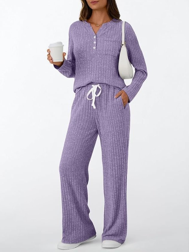 Cotton Plain Casual Two-Piece Set