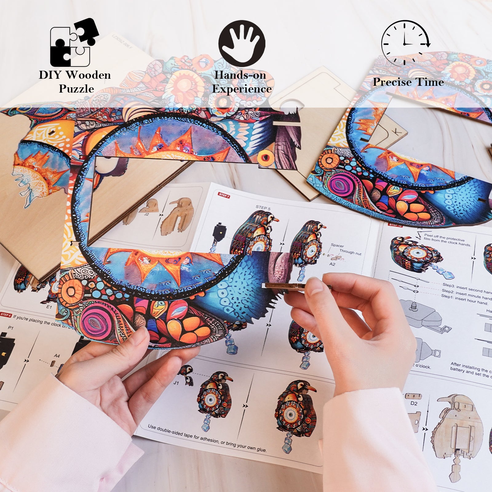 Parent-Child Penguins – DIY Wooden Clock, 3D Puzzle Craft Kit