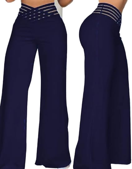 Womens Wide Leg Pants Hollowed Waistband High Waist Casual Straight Leg Loose Palazzo Pant