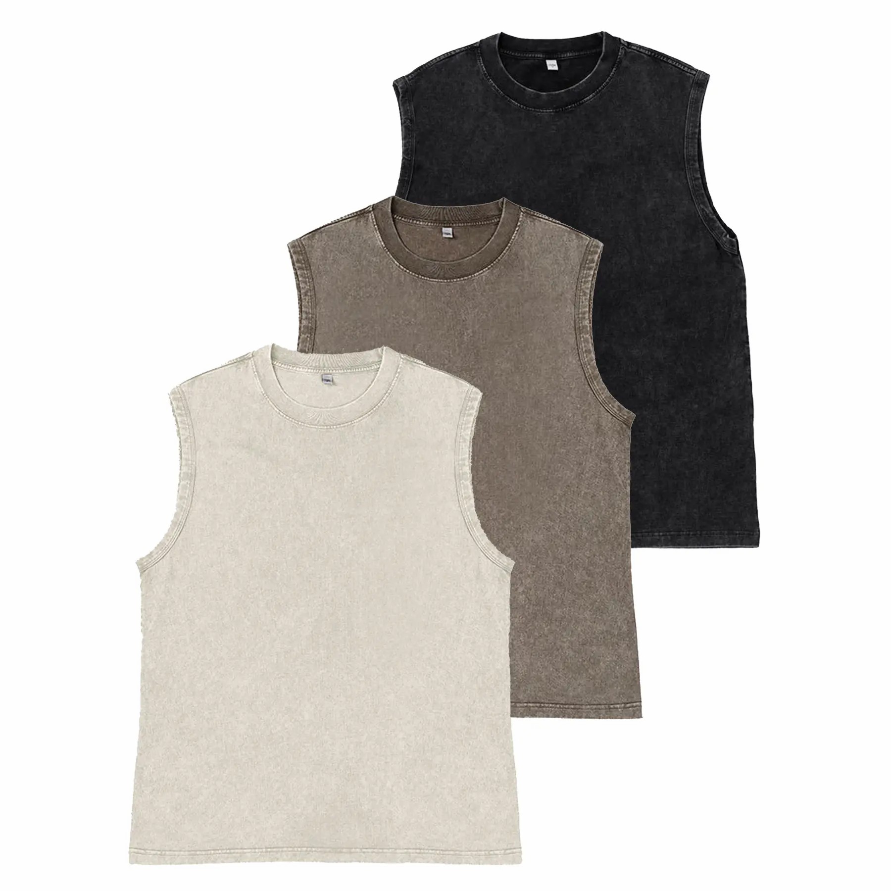 Unisex Acid Wash Cotton Muscle Tank Top – Loose Fit Gym & Streetwear Vest