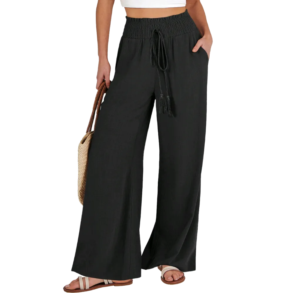 ANRABESS Women's Linen Palazzo Pants – Summer Casual High Waist Wide-Leg Trousers with Pockets