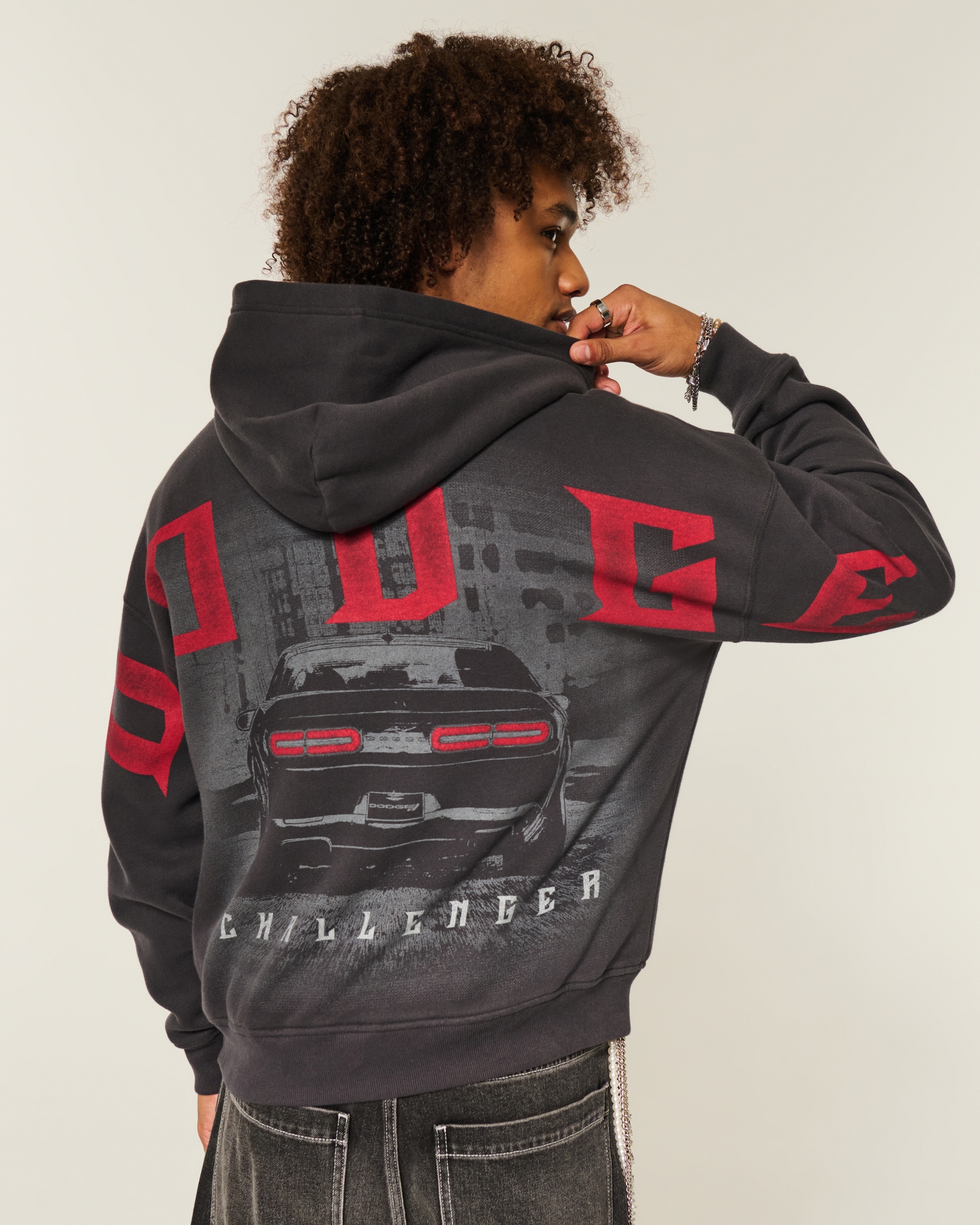 Boxy Dodge Demon Graphic Zip-Up Hoodie