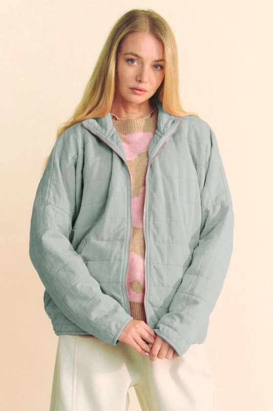 Quilted Zip Up Dropped Shoulder Jacket