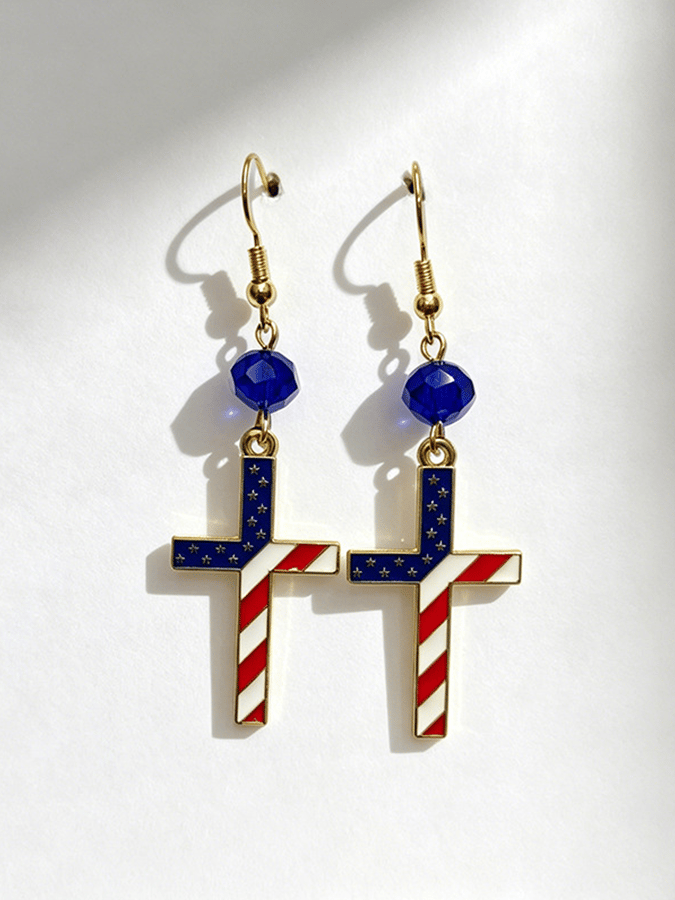 U.S. 250th Anniversary Retro Red, White, And Blue Cross Earrings