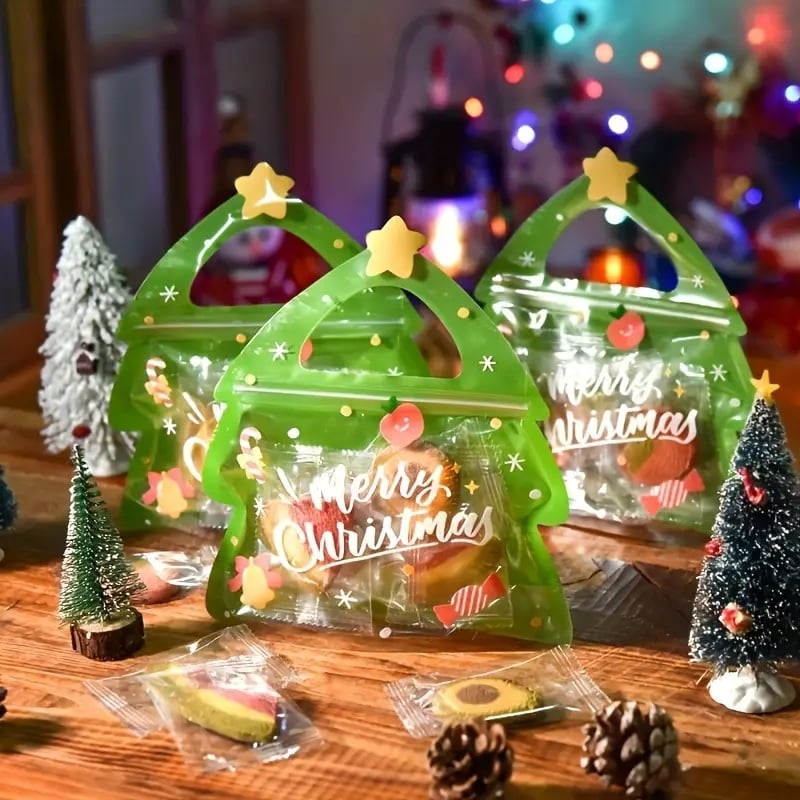 Christmas tree zipper gift bags suitable for candy, chocolate and cookies - holiday decorations