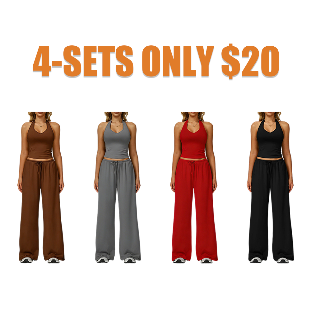 Women's Halter Top & Wide Leg Pants Sports Set