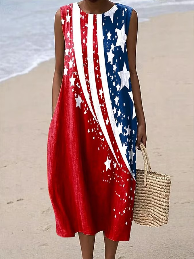 Women's Patriot Flag Printed Rest Sleeveless Dress