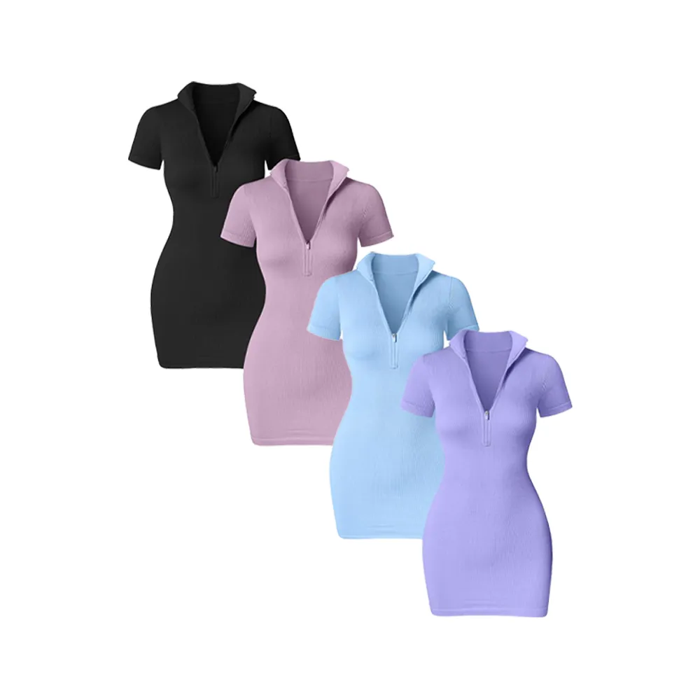Lapel Zip Tight Dresses Stretchy Womenswear(Just $3 Each!)