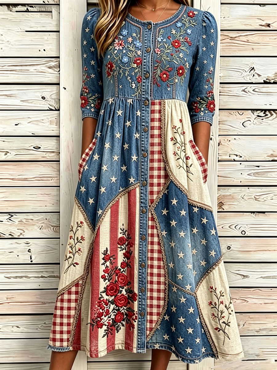 Women'S Casual American Independence Day Print Art Casual Dress