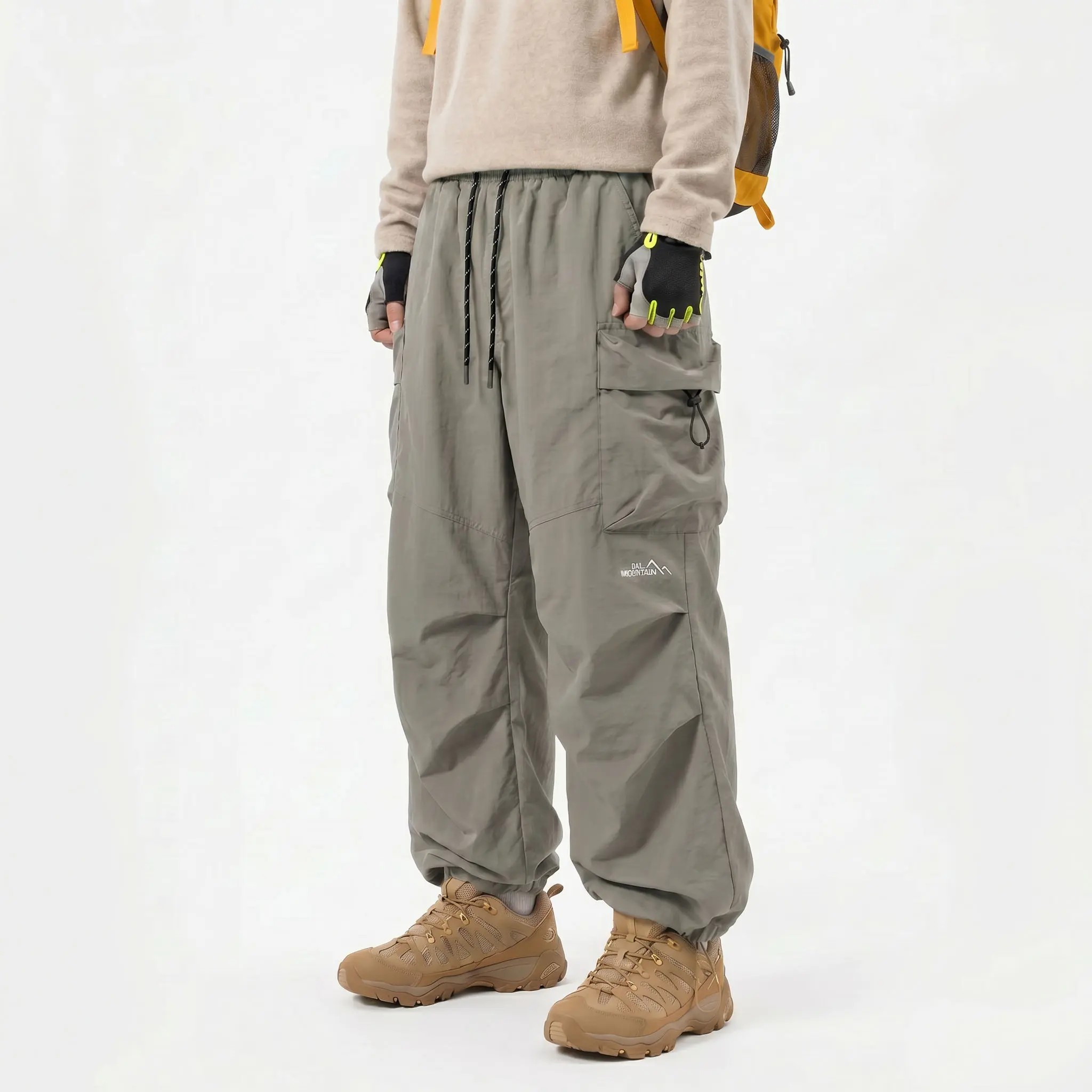 Unisex Baggy Cargo Parachute Pants – Lightweight Water-Resistant Outdoor Hiking Trousers, Loose-Fit Gorpcore Streetwear