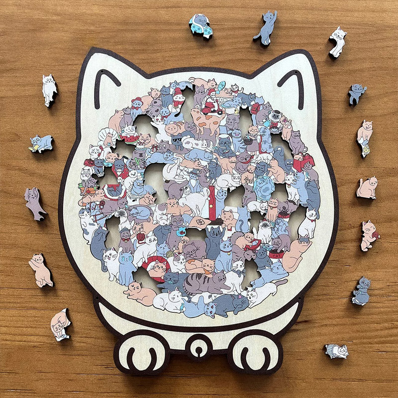 Morandi-Colored Cat/Dog Shaped Wooden Jigsaw Puzzle