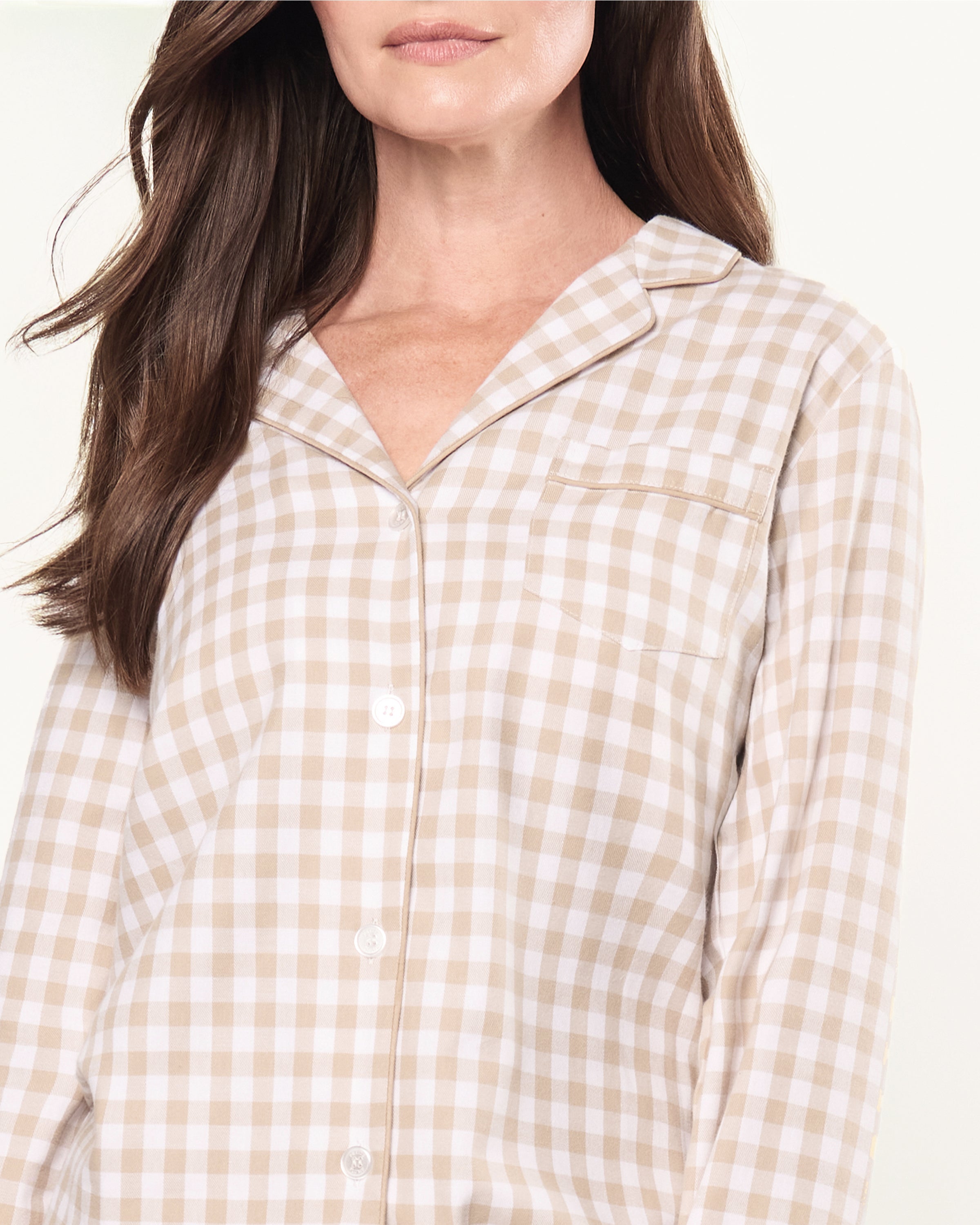 Women's Twill Pajama Set in Camel Gingham