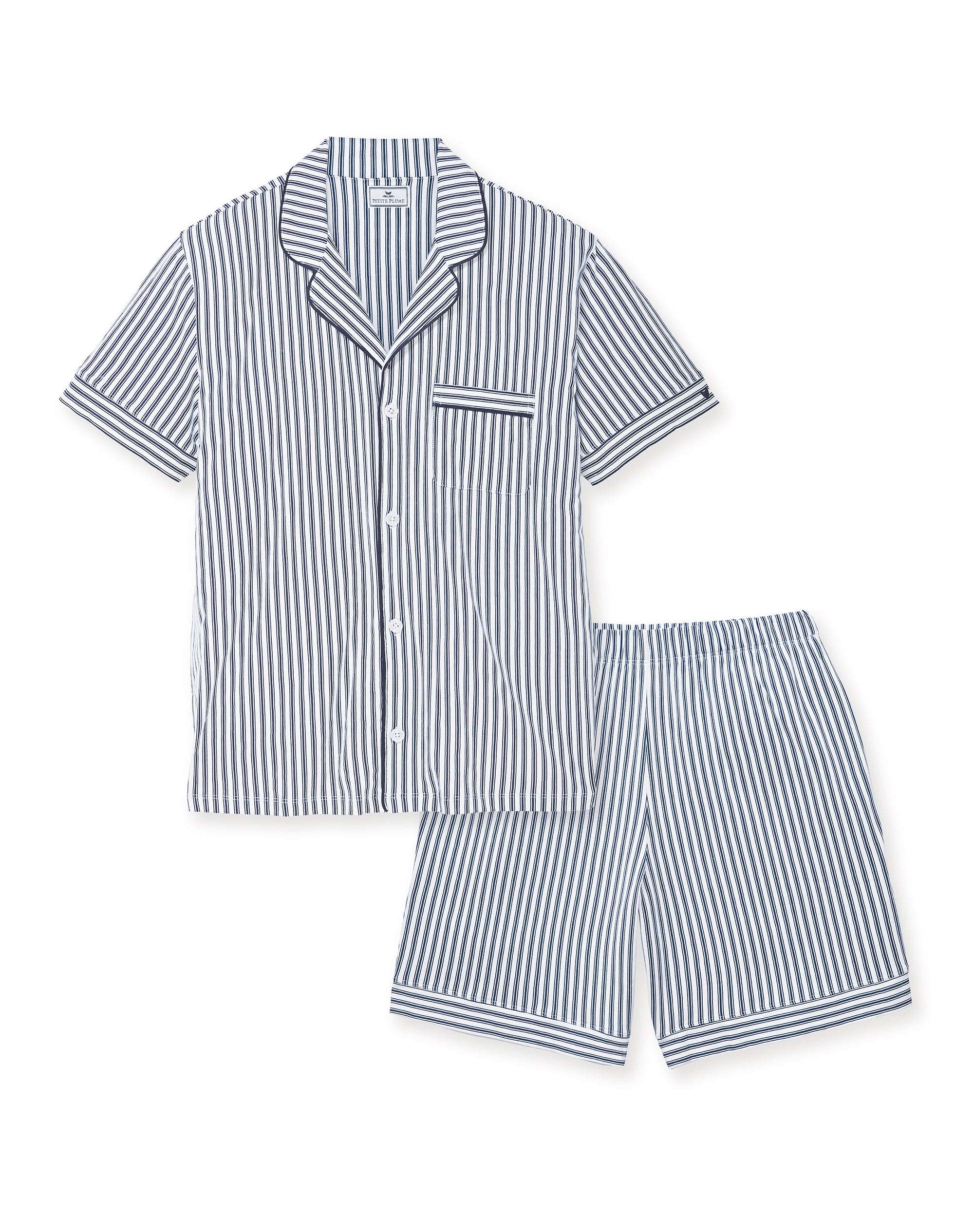 Men's Pima Pajama Short Set in Navy French Ticking