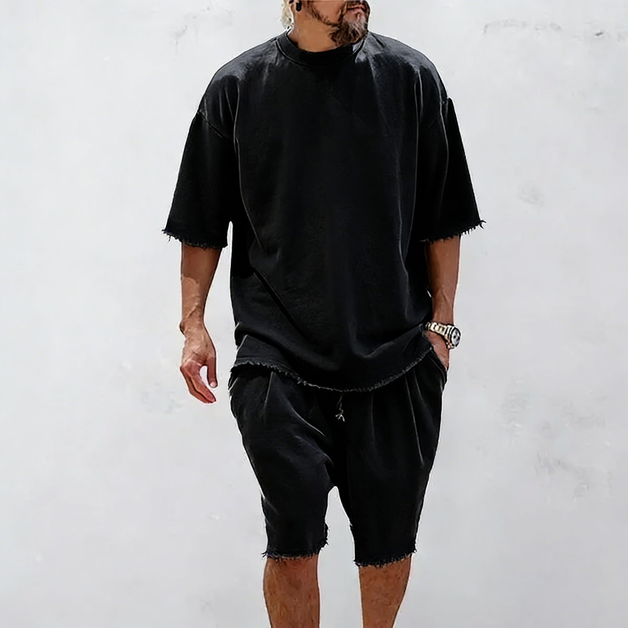 Men's Solid Textured Casual Sweat Suit