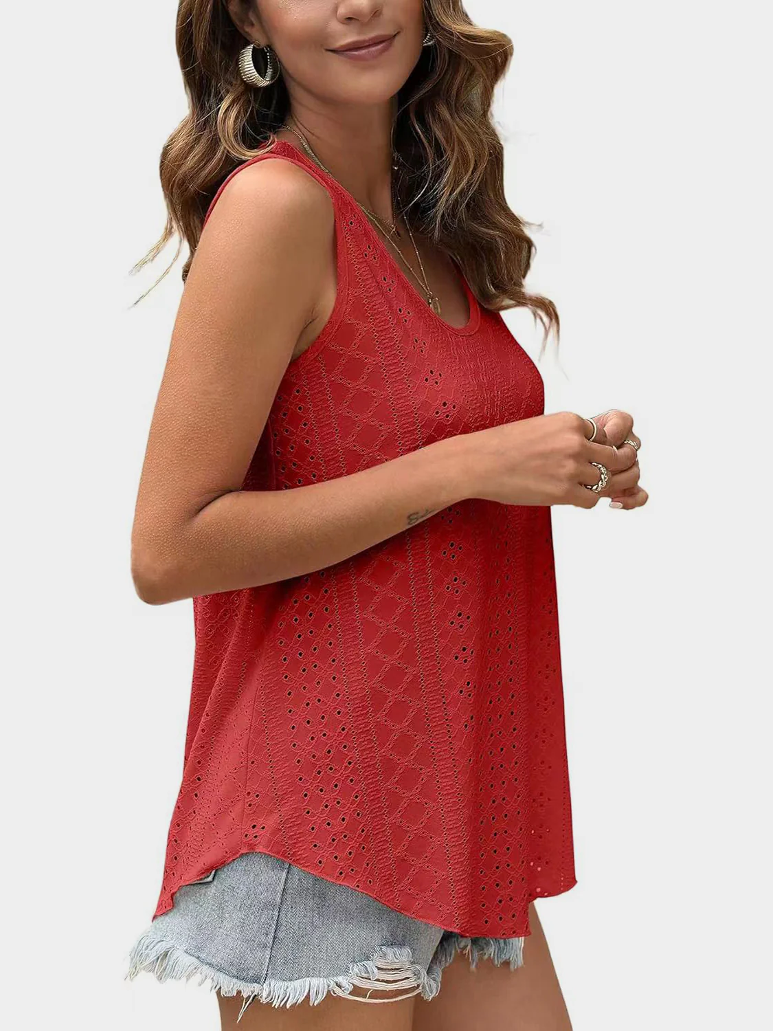 Eyelet Round Neck Tank (multiple color options)