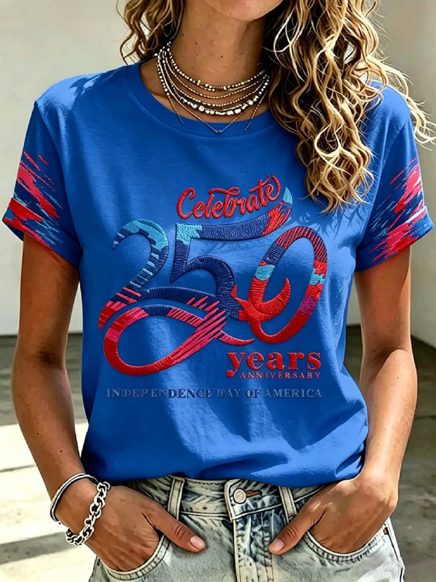 Women's Casual American 250th Anniversary Printed Short-Sleeve T-Shirt