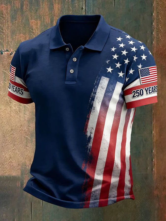Men's Retro American 250th Anniversary Casual Short-Sleeve Polo Shirt