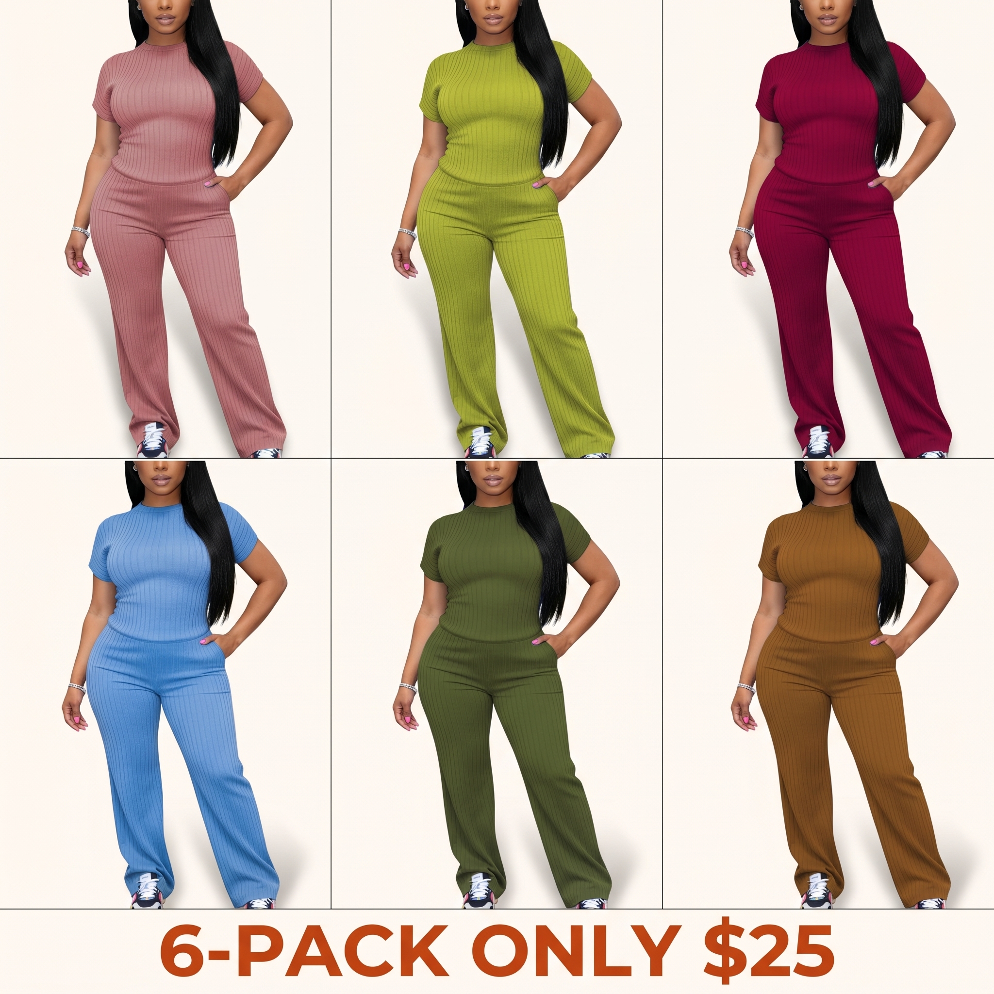Women's Four-Season Rib-Knit Set