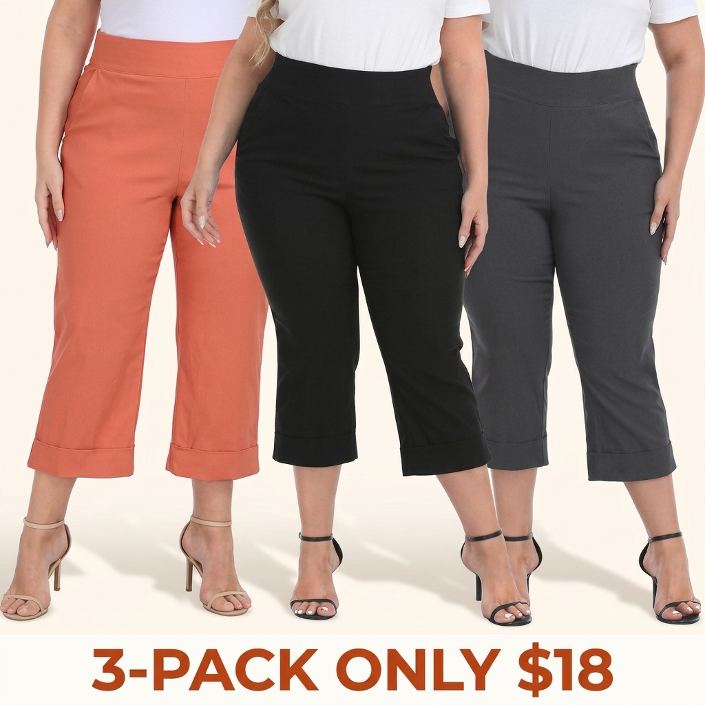 Women's Plus-Size Tie-Free Capri Pants
