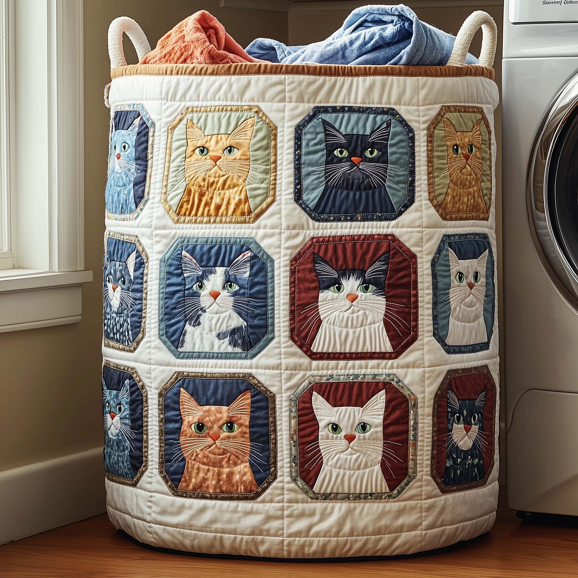 Cat Patch Quilted Laundry Basket | cat