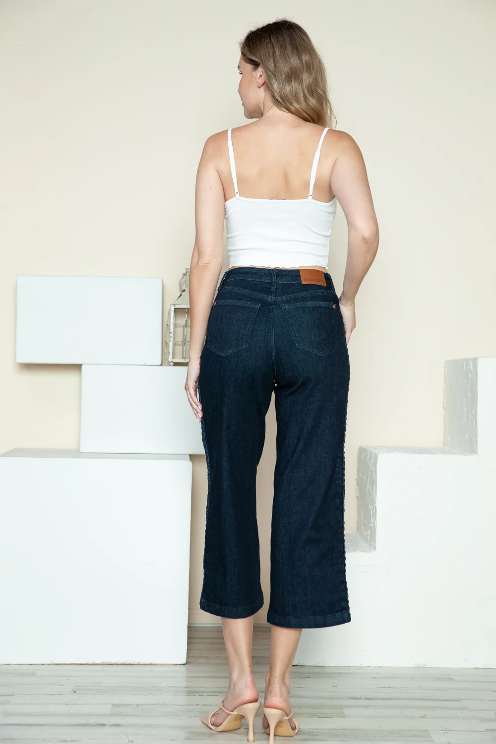 Blue Full Size Side Seam Braid Detail Crop Wide Leg Jeans