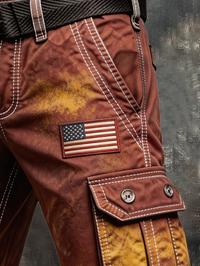 Men's Retro Color Block Patriot Pocket Cargo Shorts