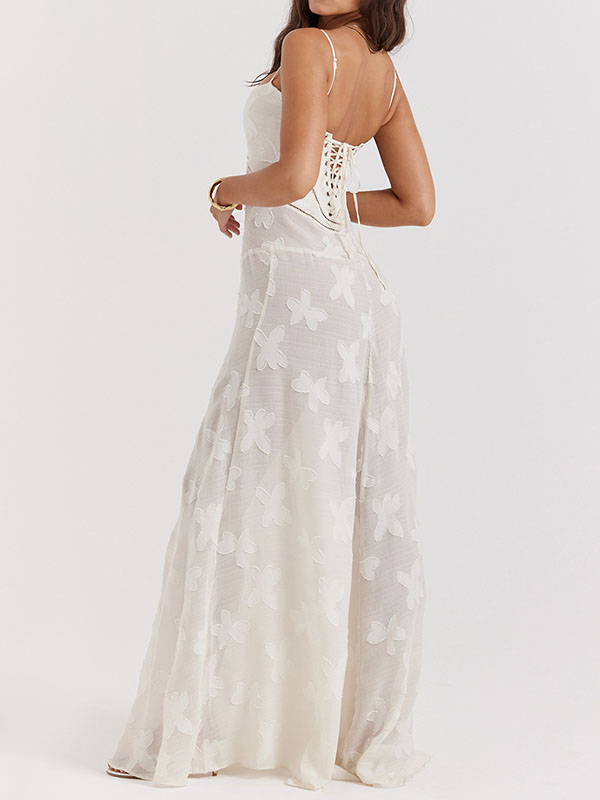 Flower Printed Sleeveless Spaghetti Neck Vacation Maxi Dresses
