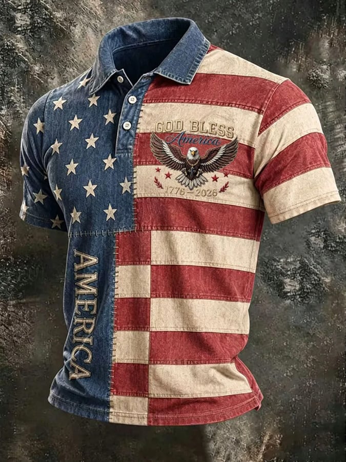 Men's 250th Anniversary Vintage Flag Print Short-Sleeve Polo Shirt