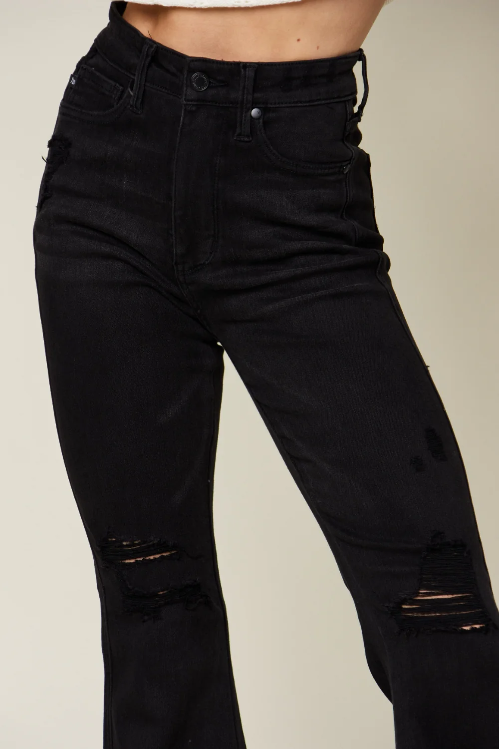 Blue Full Size High Waist Distressed Flare Jeans