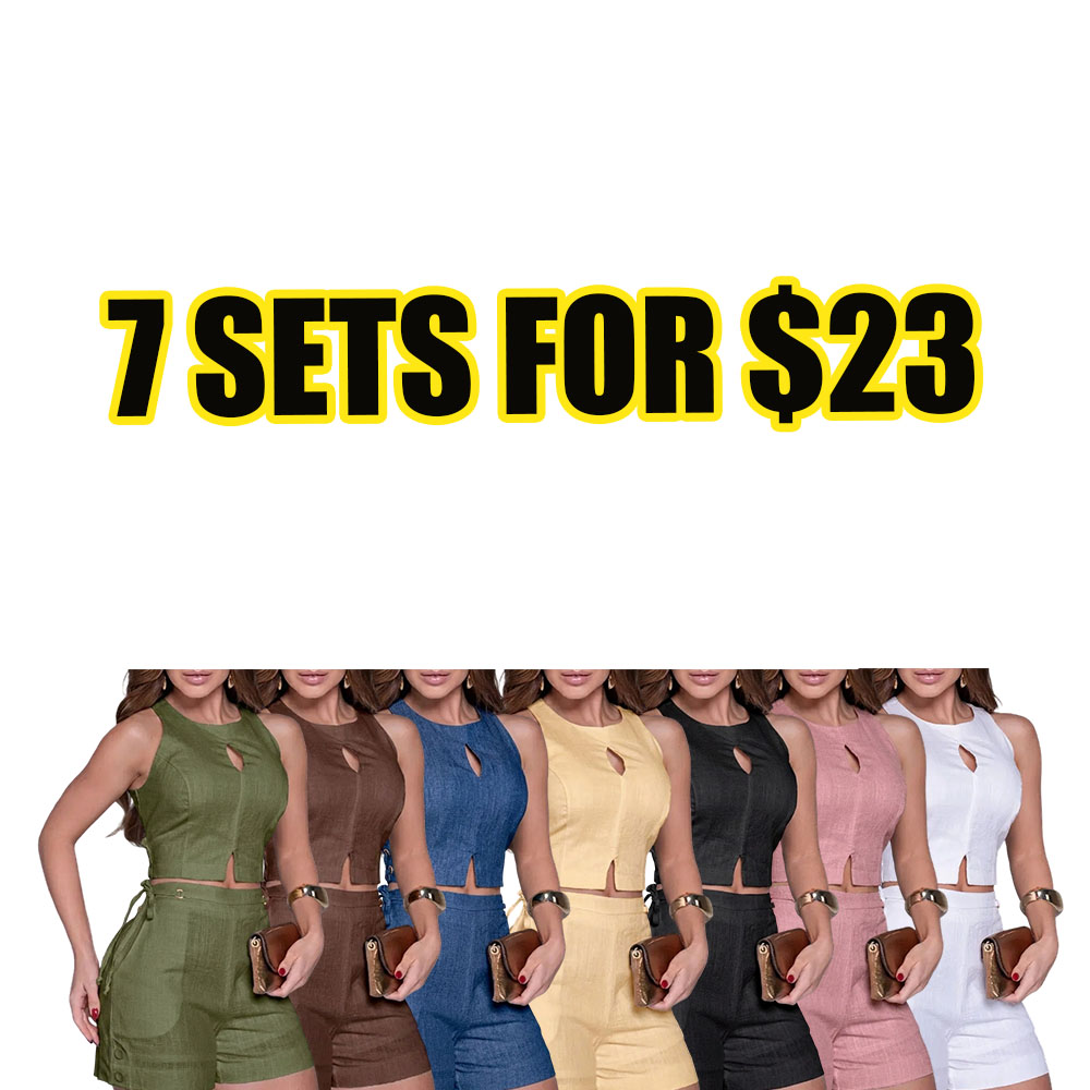Women’s Summer Halter 2-Piece Outfit – Sleeveless Crop Tank & Drawstring Shorts Set (XS–5XL)