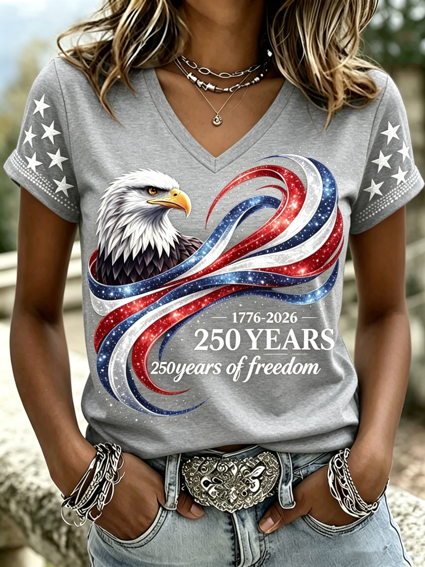 Women'S Casual U.S. 250th Anniversary Commemorative Printed T-Shirt