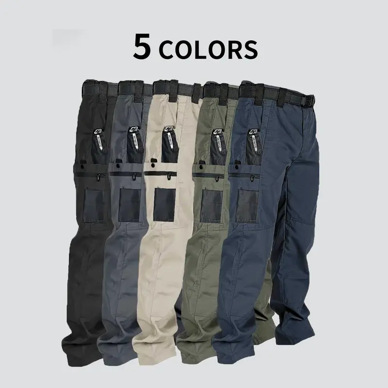 Men's Solid-Color Tactical Cargo Pants — Crafted from a new 230g/m² fabric, featuring multiple pockets and zipper closures