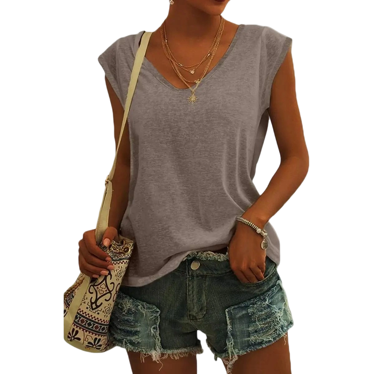 Womens Cap Sleeve Tops V Neck Loose Fit Tshirts Spring Summer Casual Basic Tees