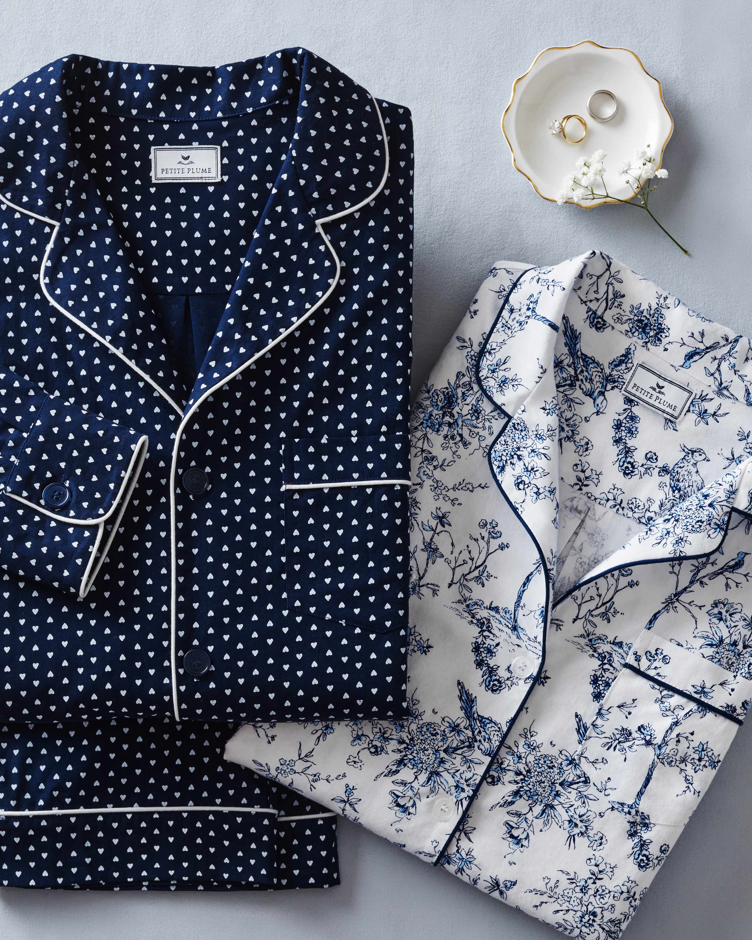 Kid's Twill Pajama Set in Midnight Hearts