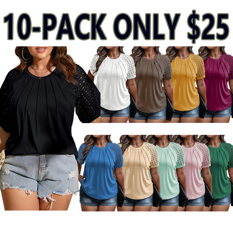 🌸🌸Plus Size Summer Lace Short Sleeve Tunic Top