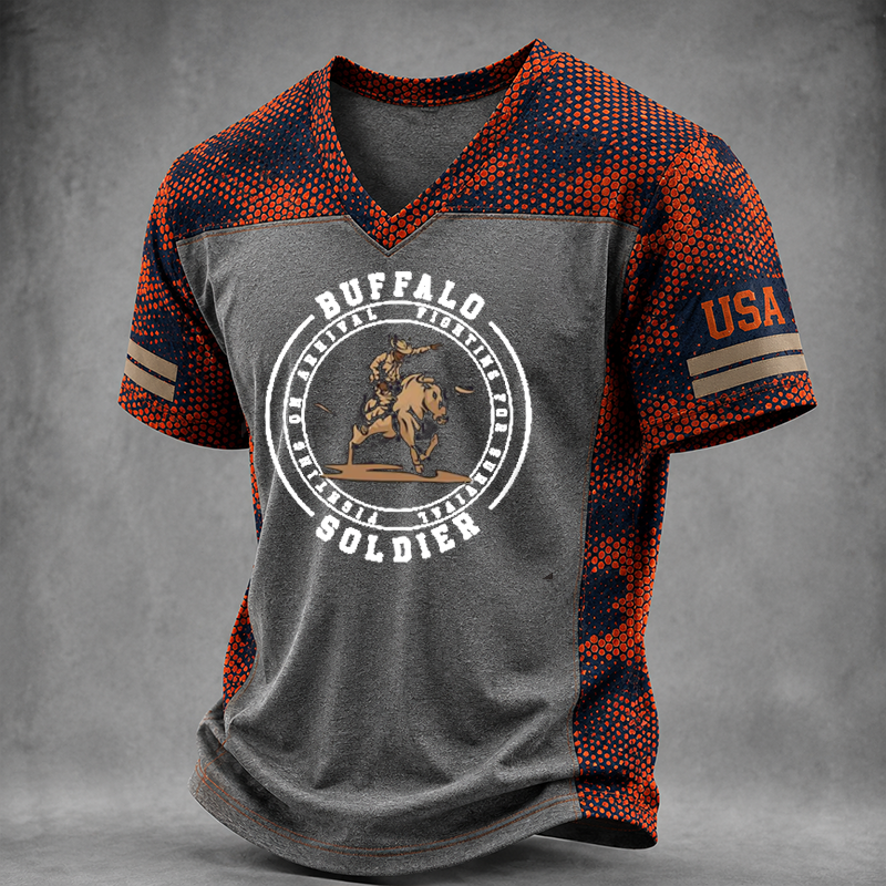 Men's Buffalo Soldier Summer V-Neck T-Shirt