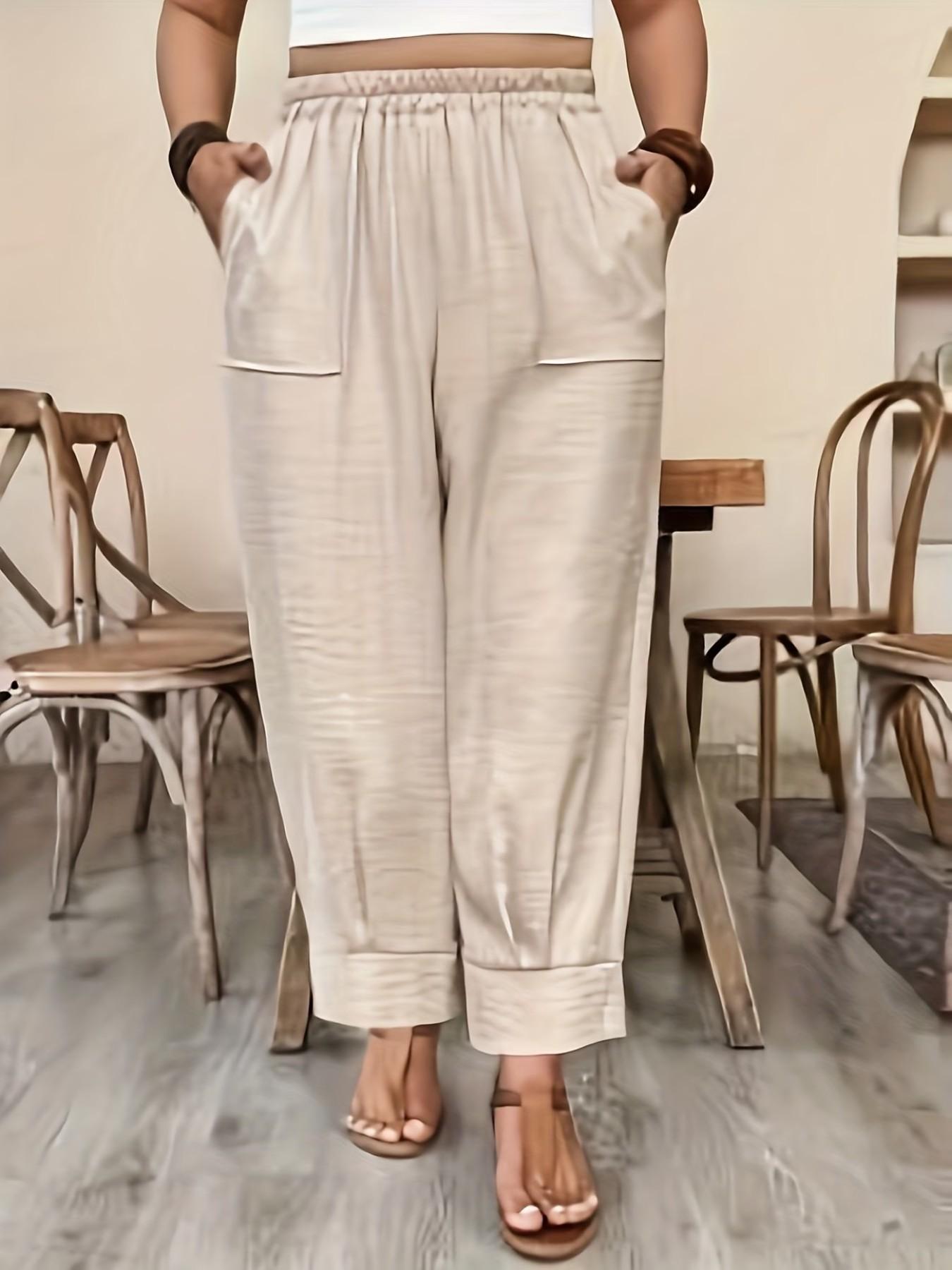 Plus-size casual loose-fit trousers with an elastic waist