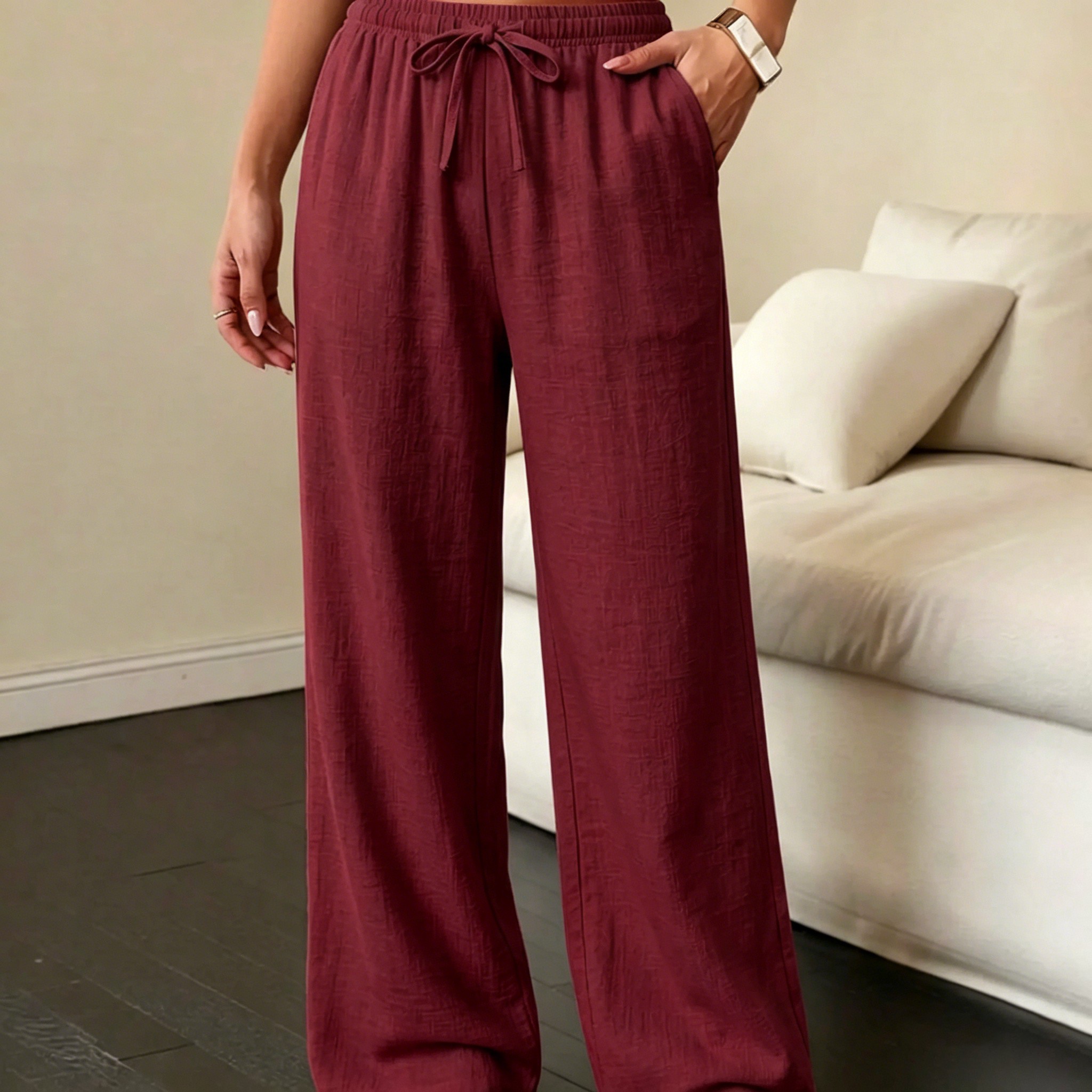 Unisex Wide-Leg Drawstring Pants – Lightweight Casual Beach & Everyday Trousers